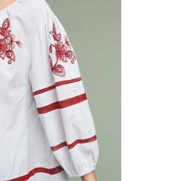Anthropologie velvet by graham & Spencer Ola embroidered peasant top Sz M - Picture 4 of 11